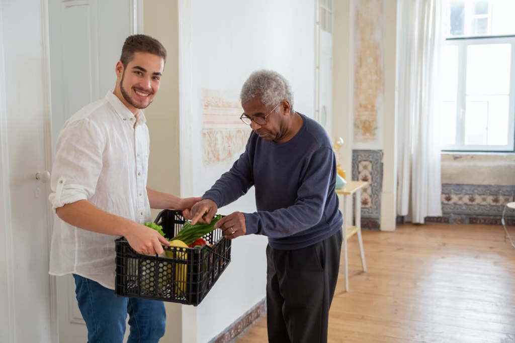 caretaker helping senior