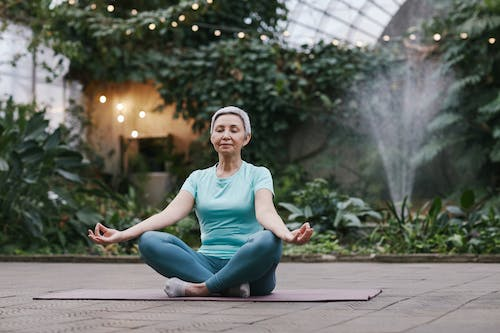 a senior doing yoga. 