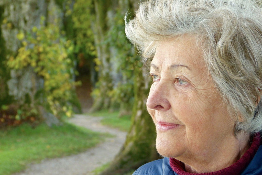 a close up picture of a senior woman.