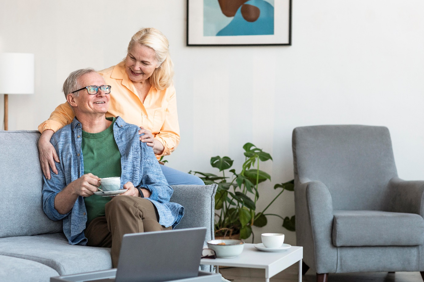 A senior couple spending time indoors