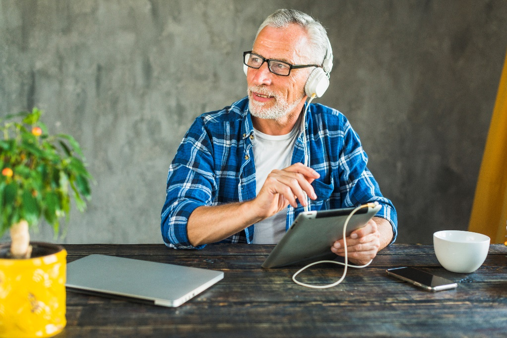 a senior listening to music