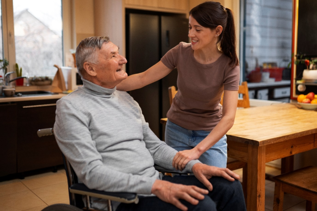 A senior with their caregiver