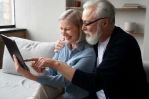 Grandparents video chatting with grandkids