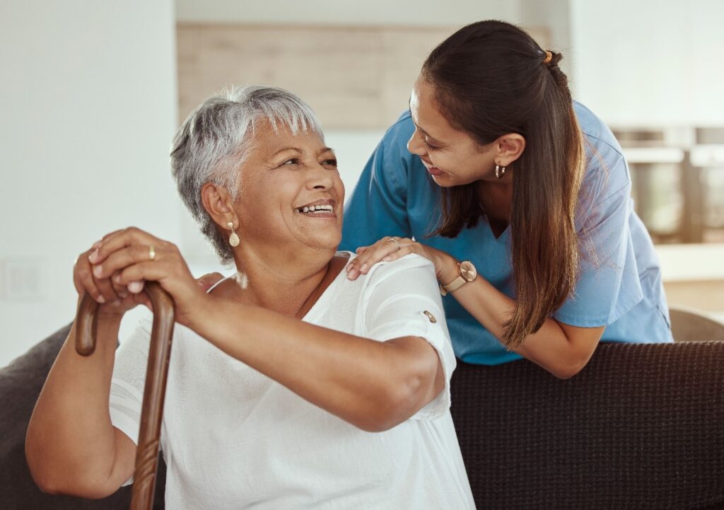 A senior with their caregiver