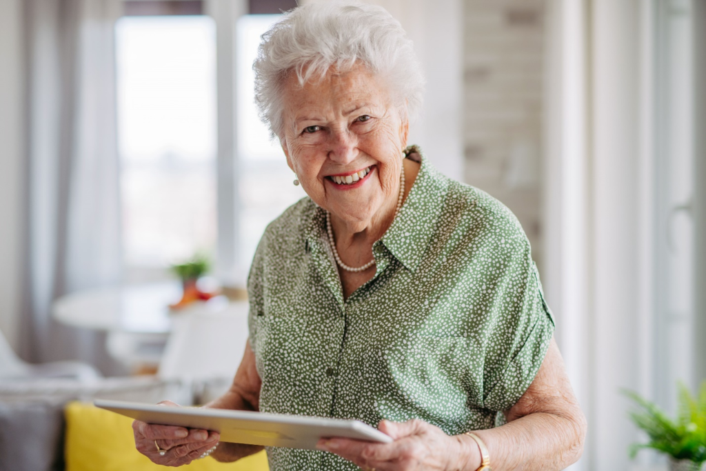 A happy senior at a senior living community