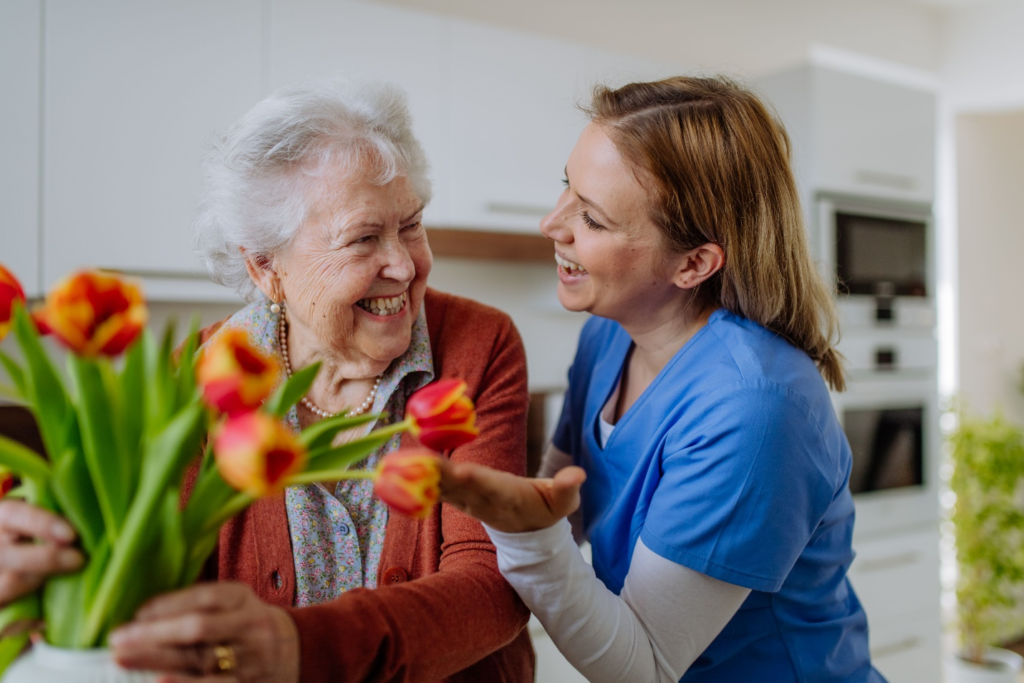 A senior with their caregiver