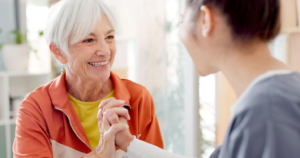 A senior with their caregiver